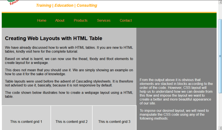 CSS layout: table and multicolumn layouts