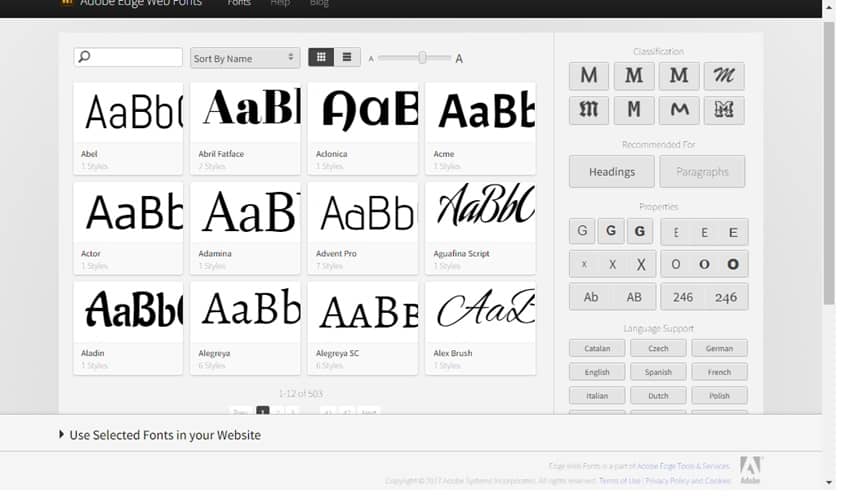 adobe edge: available fonts