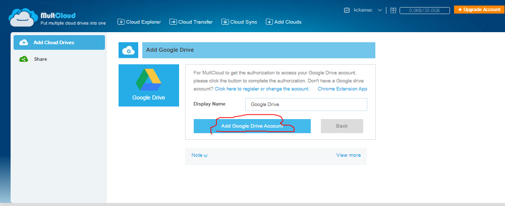 Multcloud - add cloud drive