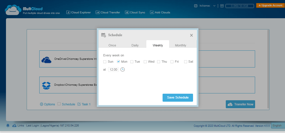 Multcloud - transfer schedule