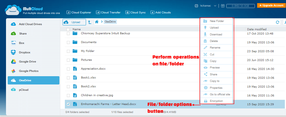 Multcloud - file operations