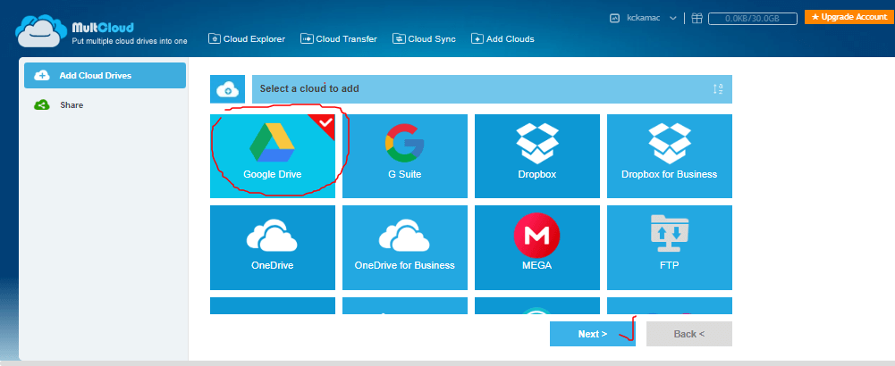 Multcloud - add drive