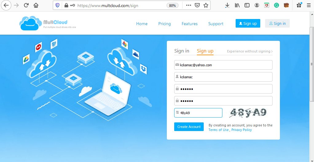 Multcloud signup