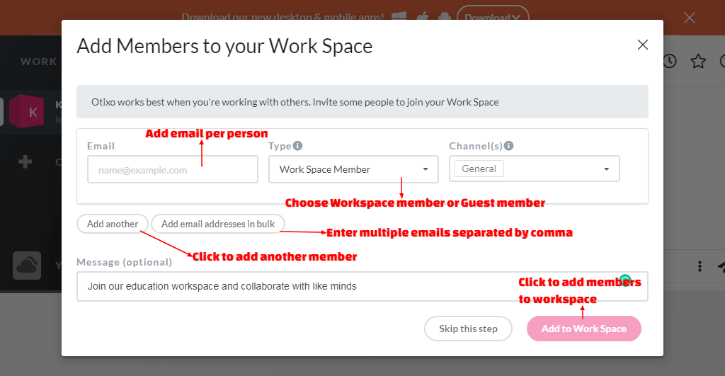 Otixo - create workspace