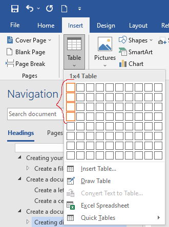 inserting tables