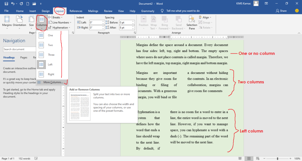 applying columns