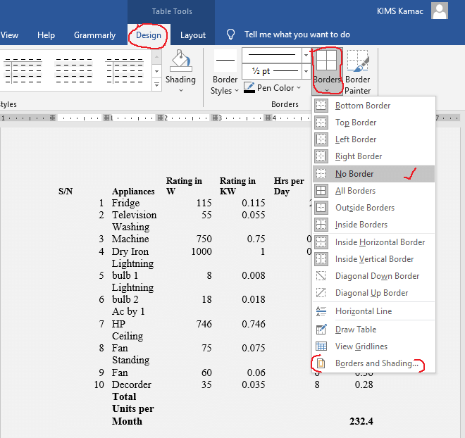 editing borders in ms word