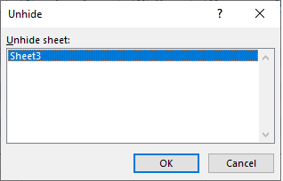 select to unhide worksheets