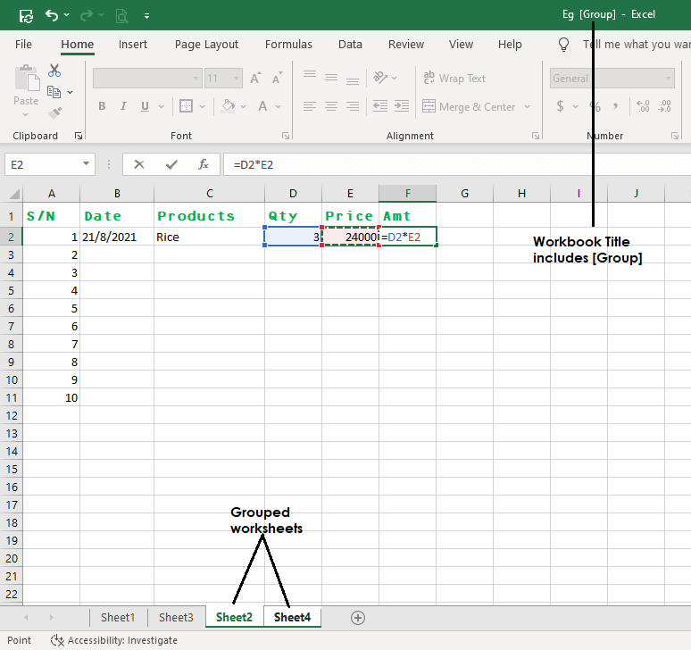 group worksheets in excel