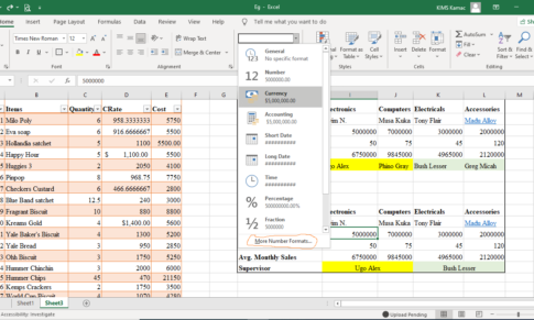 Formatting Numbers and Worksheet in Excel