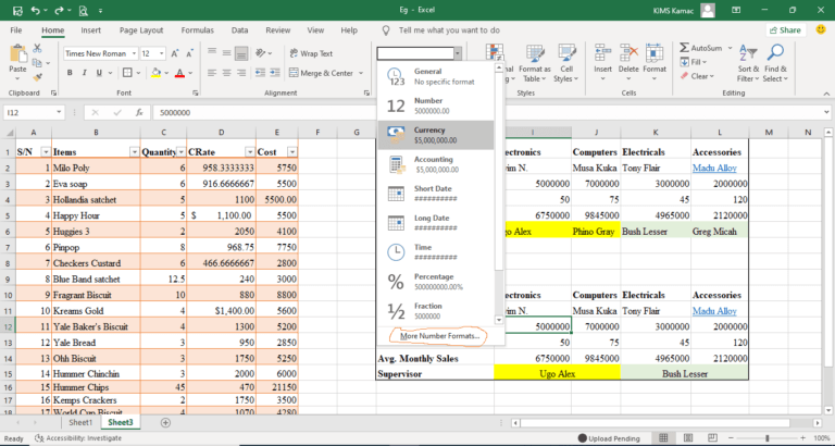 number formats in excel