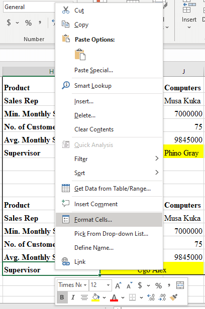 formatting cells