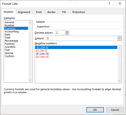 select a number format