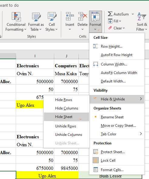 hide sheets in excel