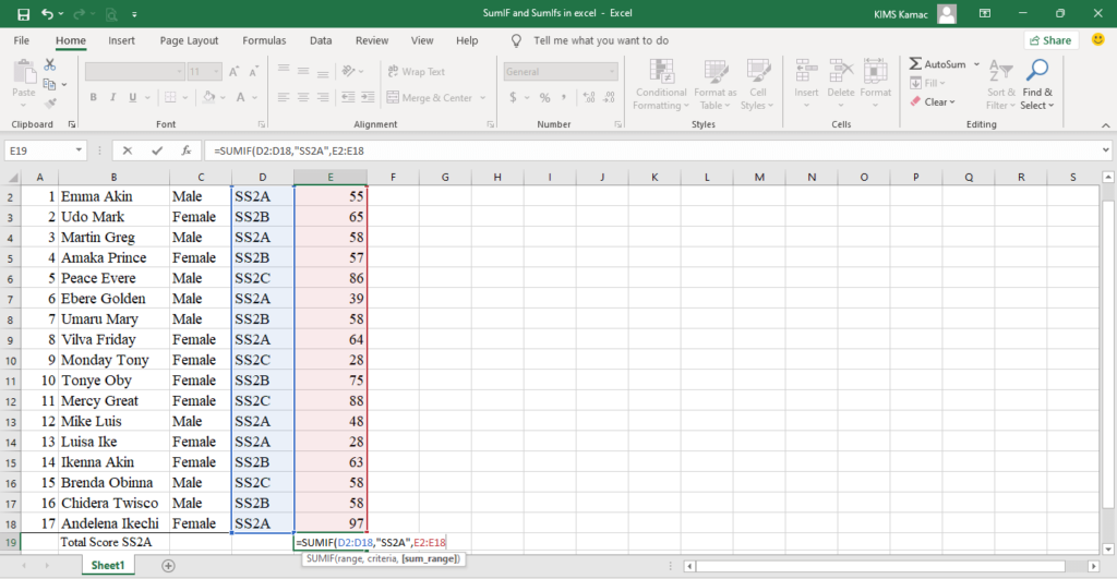 sumifs in excel