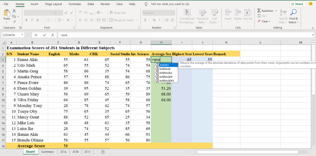 manually insert excel formula