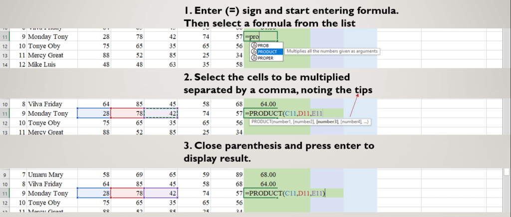 how to multiply using excel formula