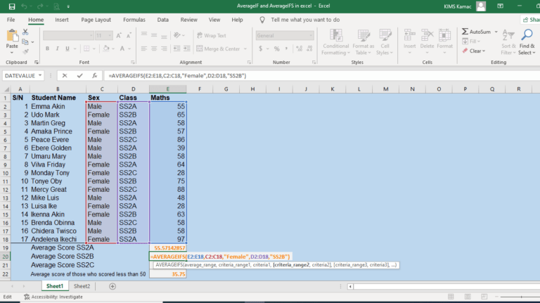 averageifs in excel