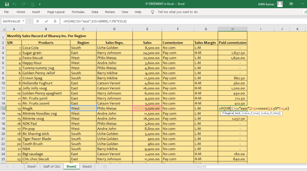 OR in IF statement in Excel