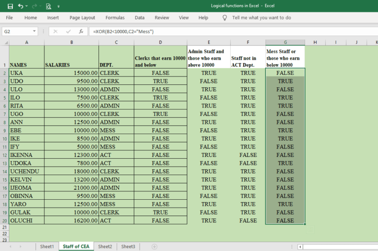 what are logical functions in Excel: AND, OR, NOT, and XOR