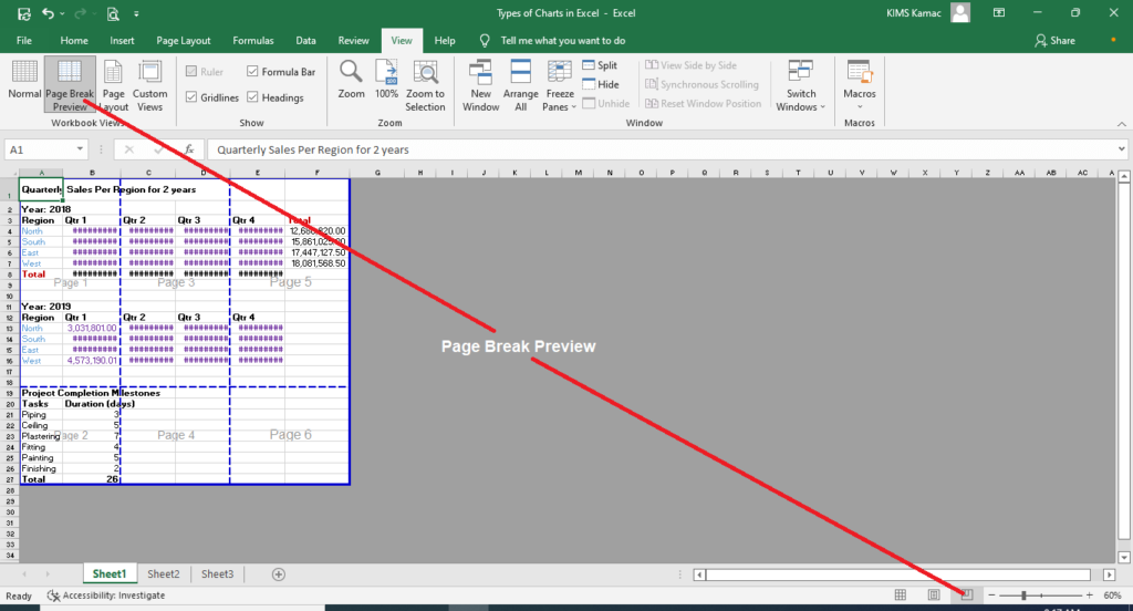 Page break preview in excel