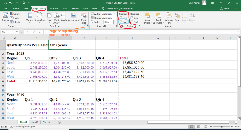 Print excel sheets with gridlines