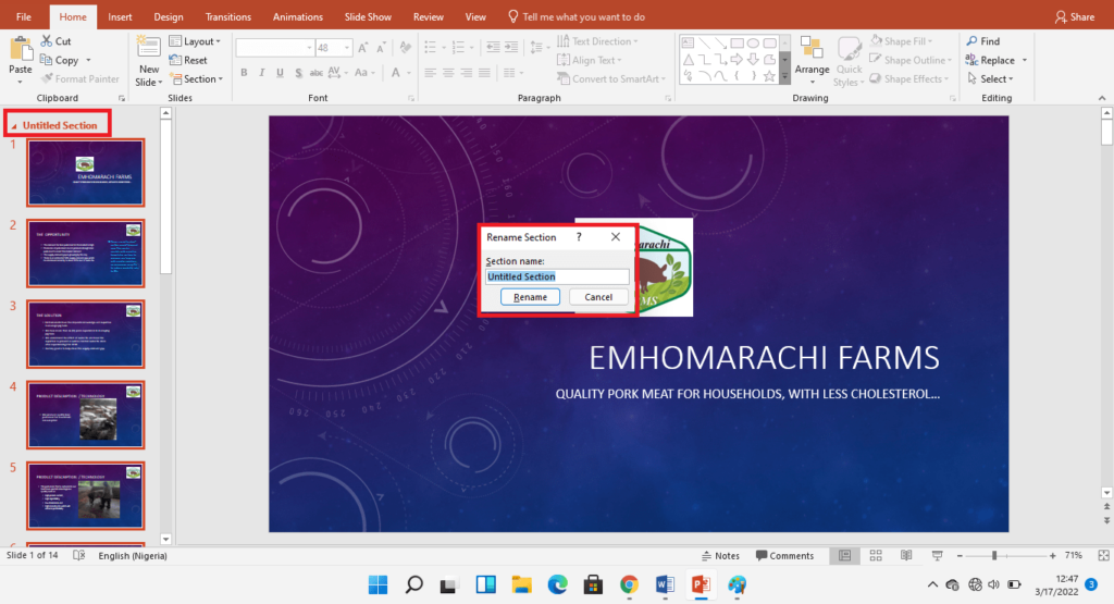 Organize a PowerPoint presentation - Rename a section