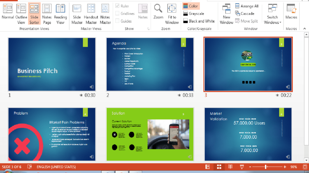 the slide sorter view and slide timings