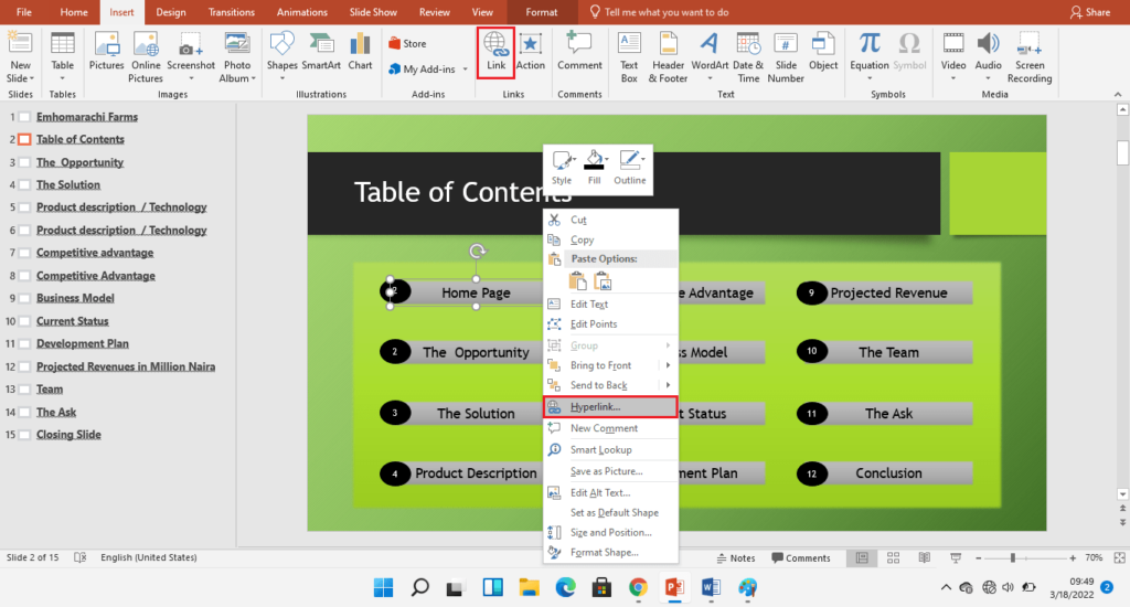 add links to each entry in the table of contents