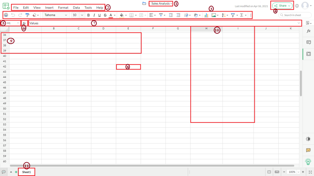 zoho sheet spreadsheet package for analysis