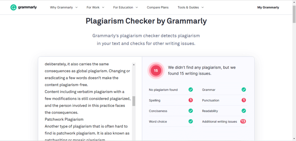 Grammarly plagiarism detector