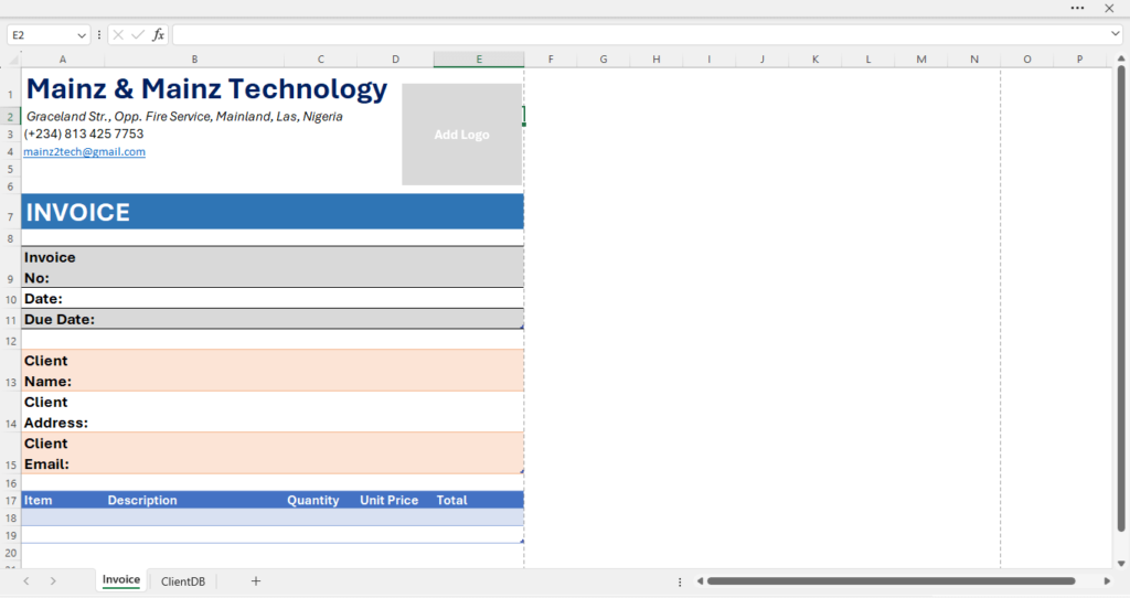 automated invoice in Excel