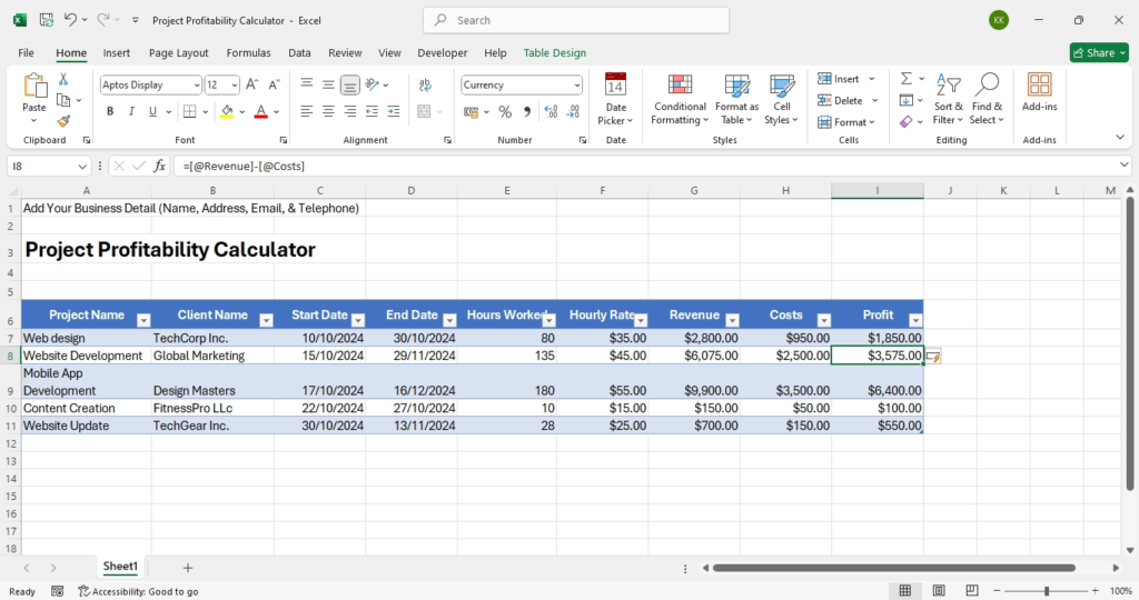 Simplified Profitability Analysis with Excel