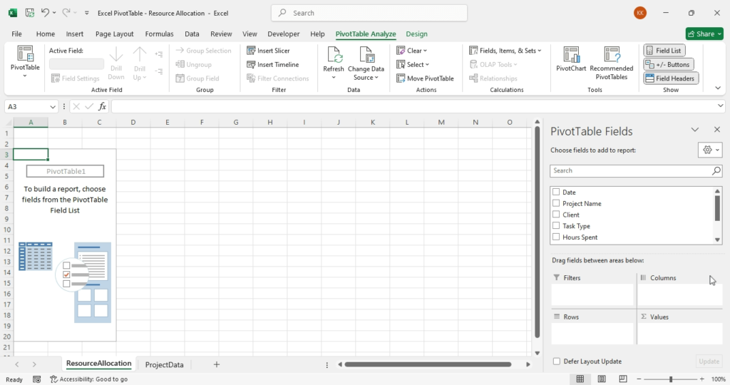 Start populating your pivot table