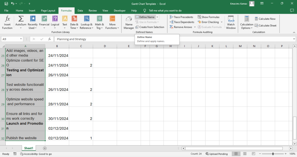 Dynamic Gantt Charts in Excel